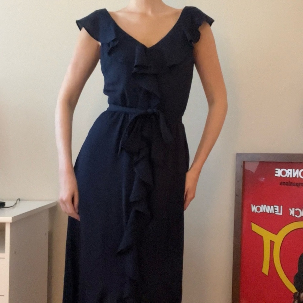 DKNY Navy Ruffle Midi Dress